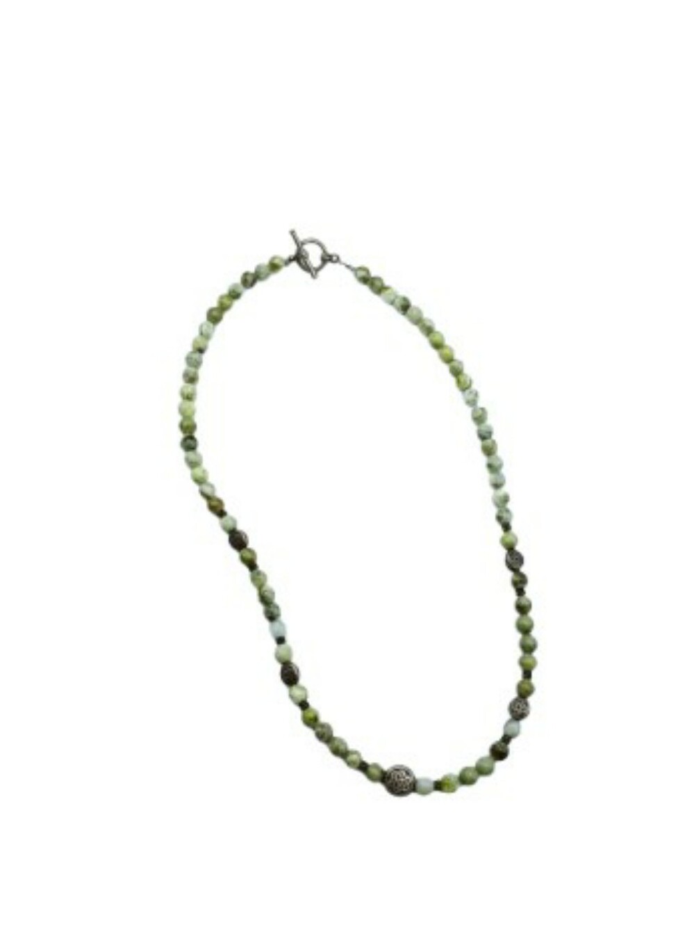 Nephrite Jade Stone Bead  Necklace With Silver Celtic Accent Beads